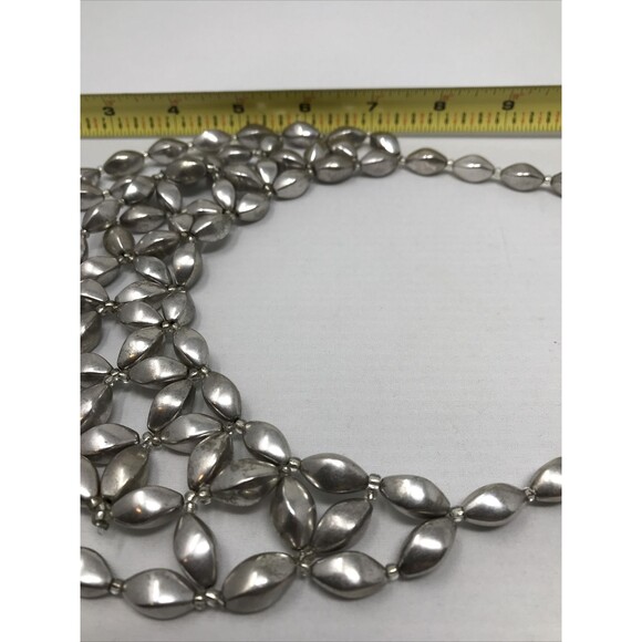 CHICO'S Necklace Silver Tone Bib Statement Beads Beaded Metallic - Picture 5 of 12
